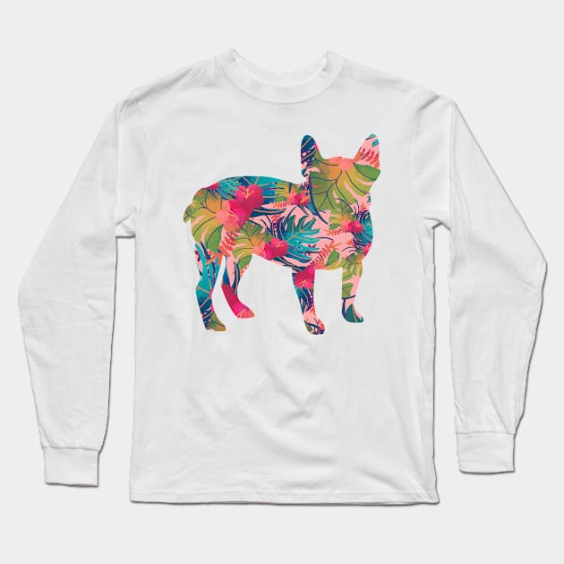 Floral Hawaii French Bulldog Long Sleeve T-Shirt by MikeMiz